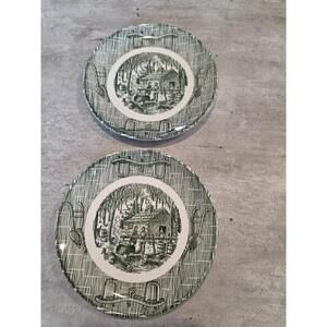 Currier & Ives Bread & Butter Plate  Maple Sugaring Scene Set Of 2 No Chips 6"